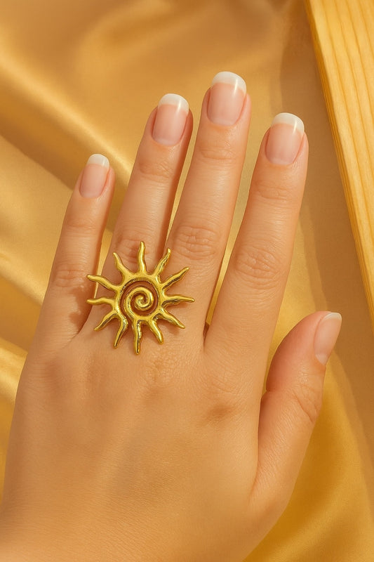Sunburst stainless steel ring