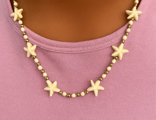 Beaded necklace with ivory starfish